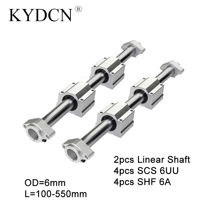 Optical Axis 2PCS Linear Shaft OD6mm 100-550mm + 4Pcs SCS6UU Linear Bearing Blocks + 4Pcs SHF6A Bearing Support For CNC Router ﻿