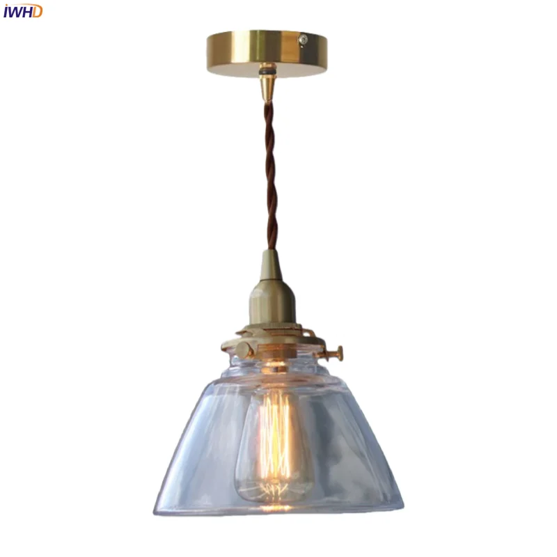 

IWHD Small Clear Glass LED Hanging Lamp Living Dining Room Table Light Bathroom Copper Nordic Modern Pendant Lighting Hanglamp