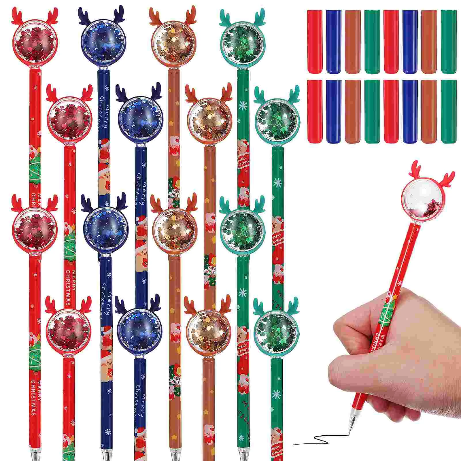 

36 Pcs Sequin Reindeer Christmas Pen Decoration Set Pens for Kids Bulk Plastic Gel Child