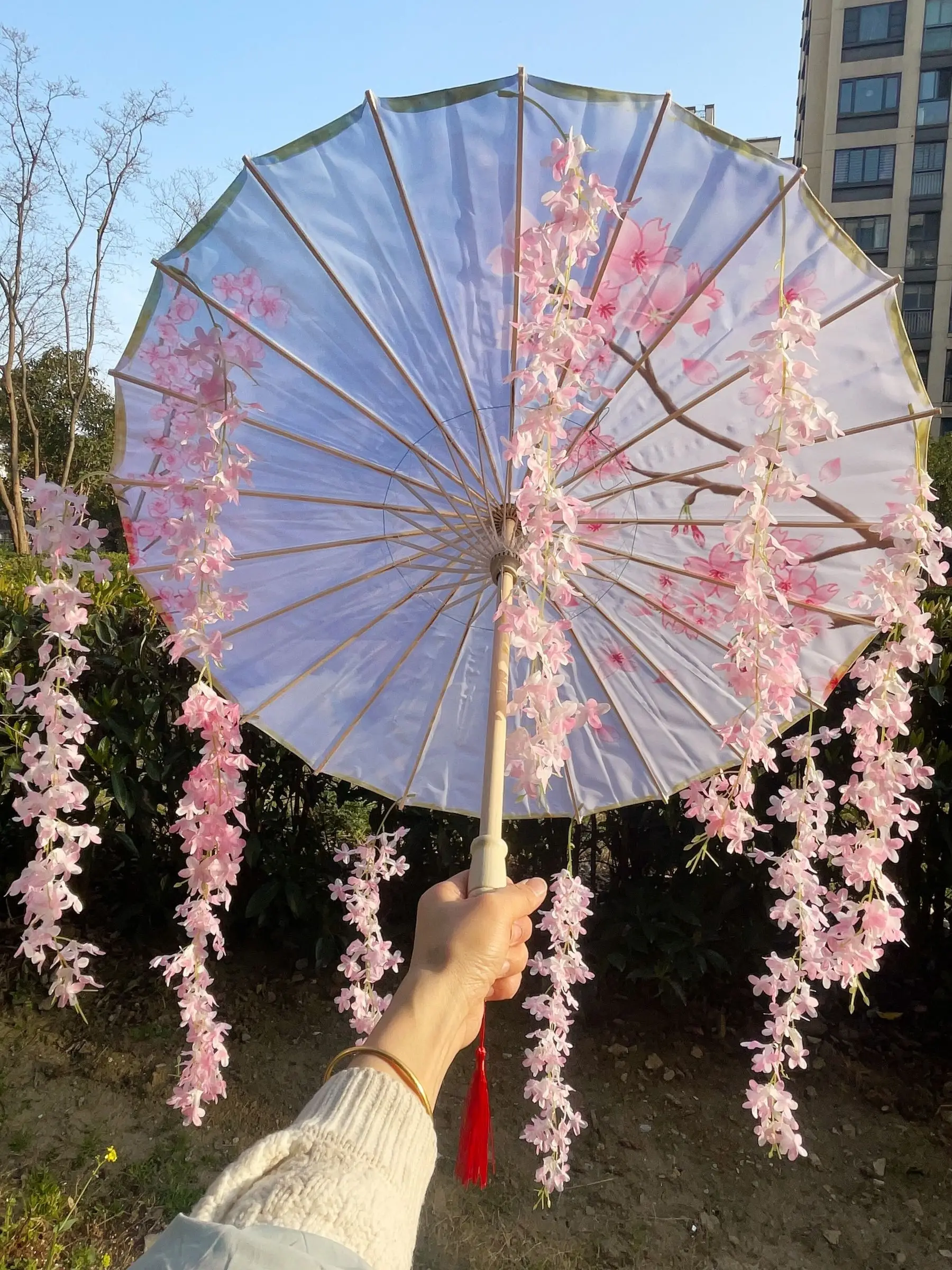 Purple Lavender Anime Umbrella With Fan Windproof For Beach Dance Cosplay OilPaper Umbrella Parasol Hanfu