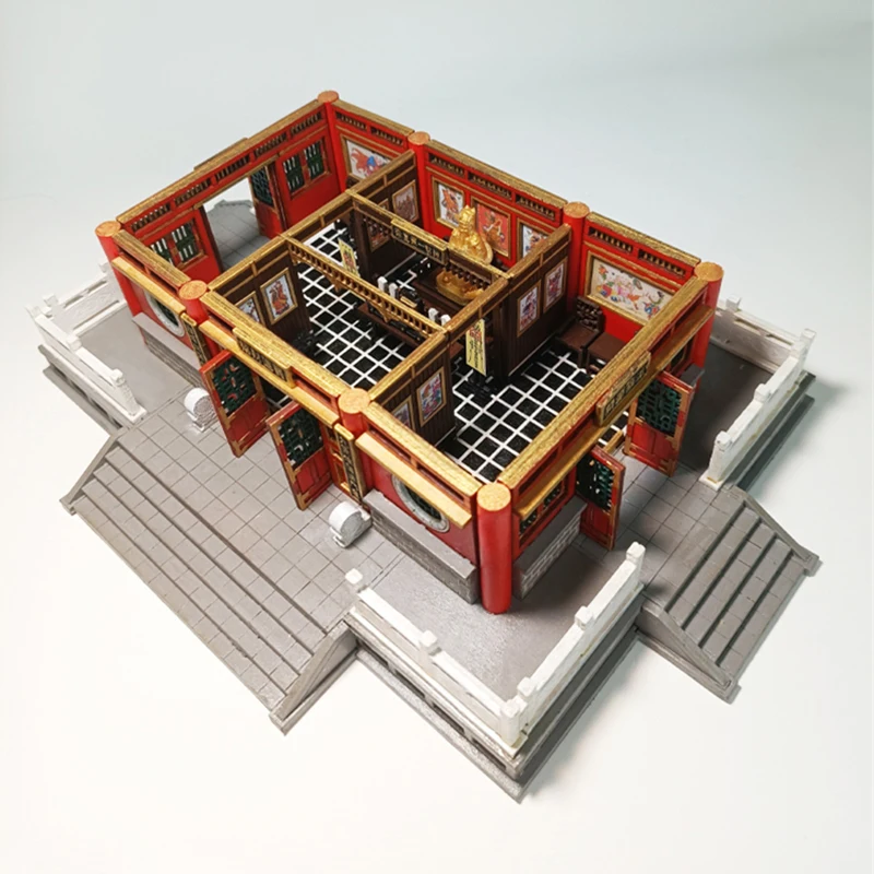 DIY Chinese Construction Temple of Wealth Miniature Model Building Kits Wooden Dollhouse with Furniture Assembly Toys Gifts