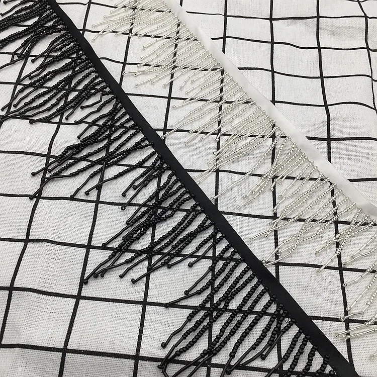 

Handmade Beaded Ribbon with Glass Seed Beads Fringe Lace Trim for Ethnic Dance Skirt DIY Decorative Lace Trim