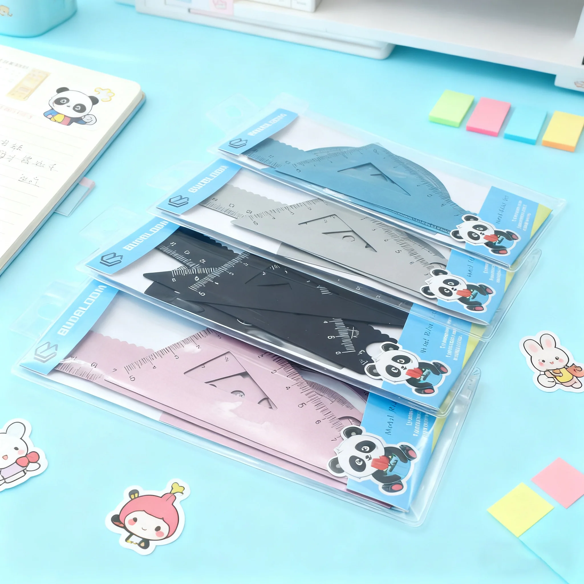 4 in 1 Aluminum Alloy Set Square Combination Learning Drawing Tools Triangle Ruler Protractor Art Kit