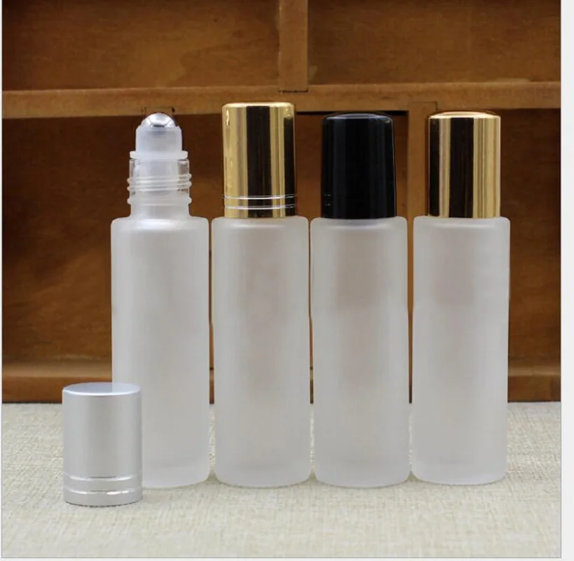 15ml  frosted glass bottle with ( steel ball ) roll on  matte silver  lid  for eye cream,perfume,essentical oil,deodorant bottle