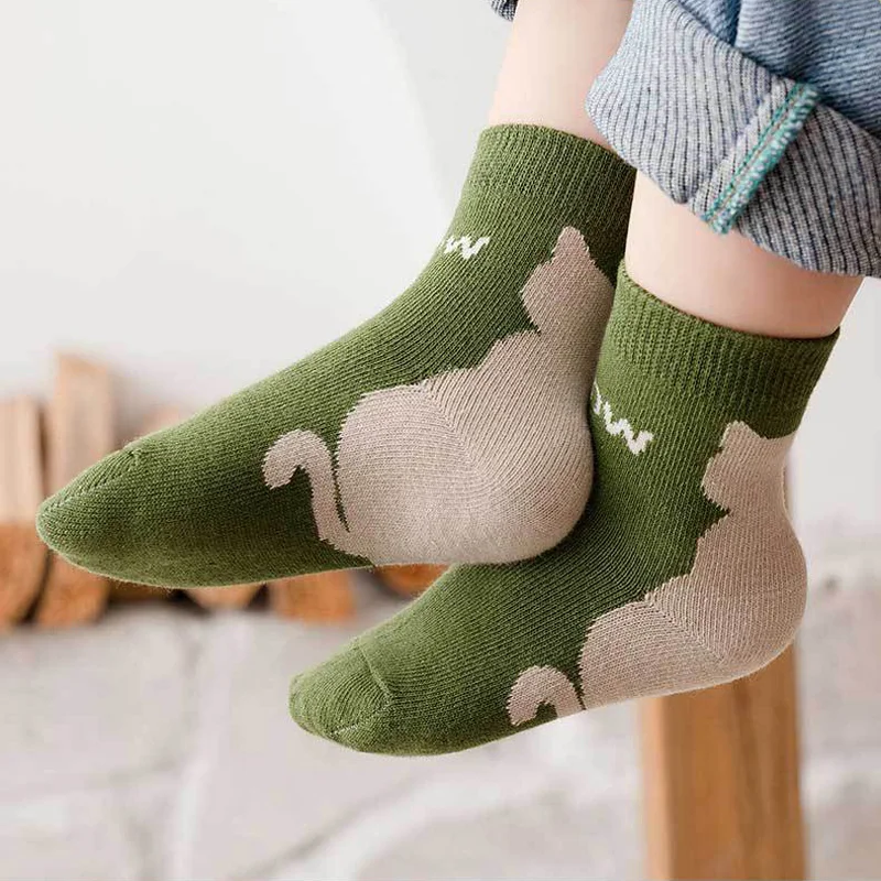 Kids Cartoon Cat Pattern Socks, Comfortable Breathable