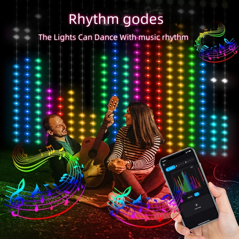USB Smart Curtain Lights 400LED APP Control Color Changing LED Lights Music Synch DIY String Lights for Christmas Decoration