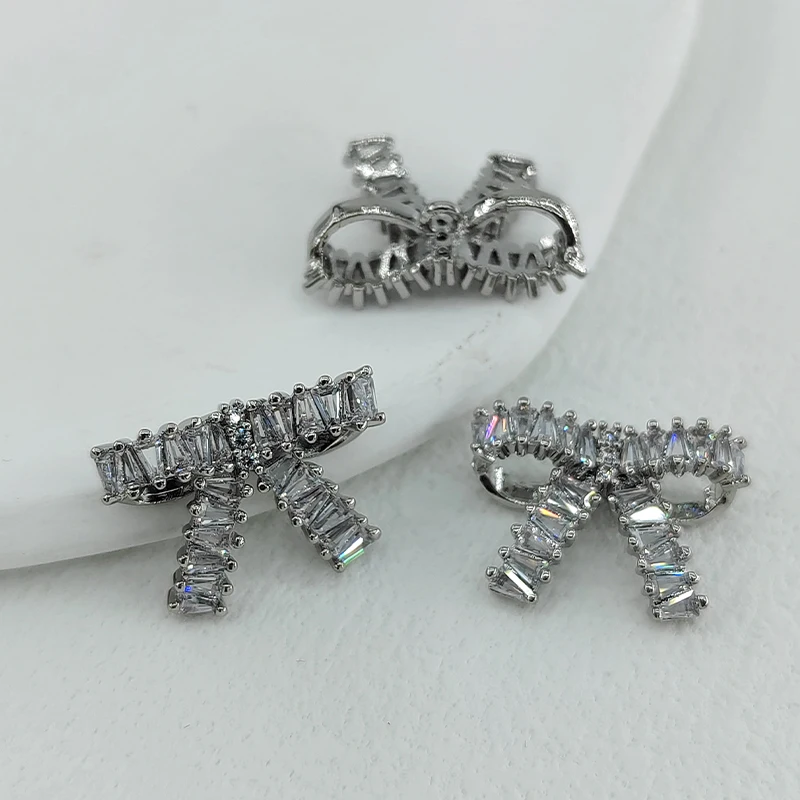 22MM Luxury Zircon Bow Designed Shank Buttons Of Clothing Fashion Decor High Quality Cute Metal Sewing Button For Needlework DIY
