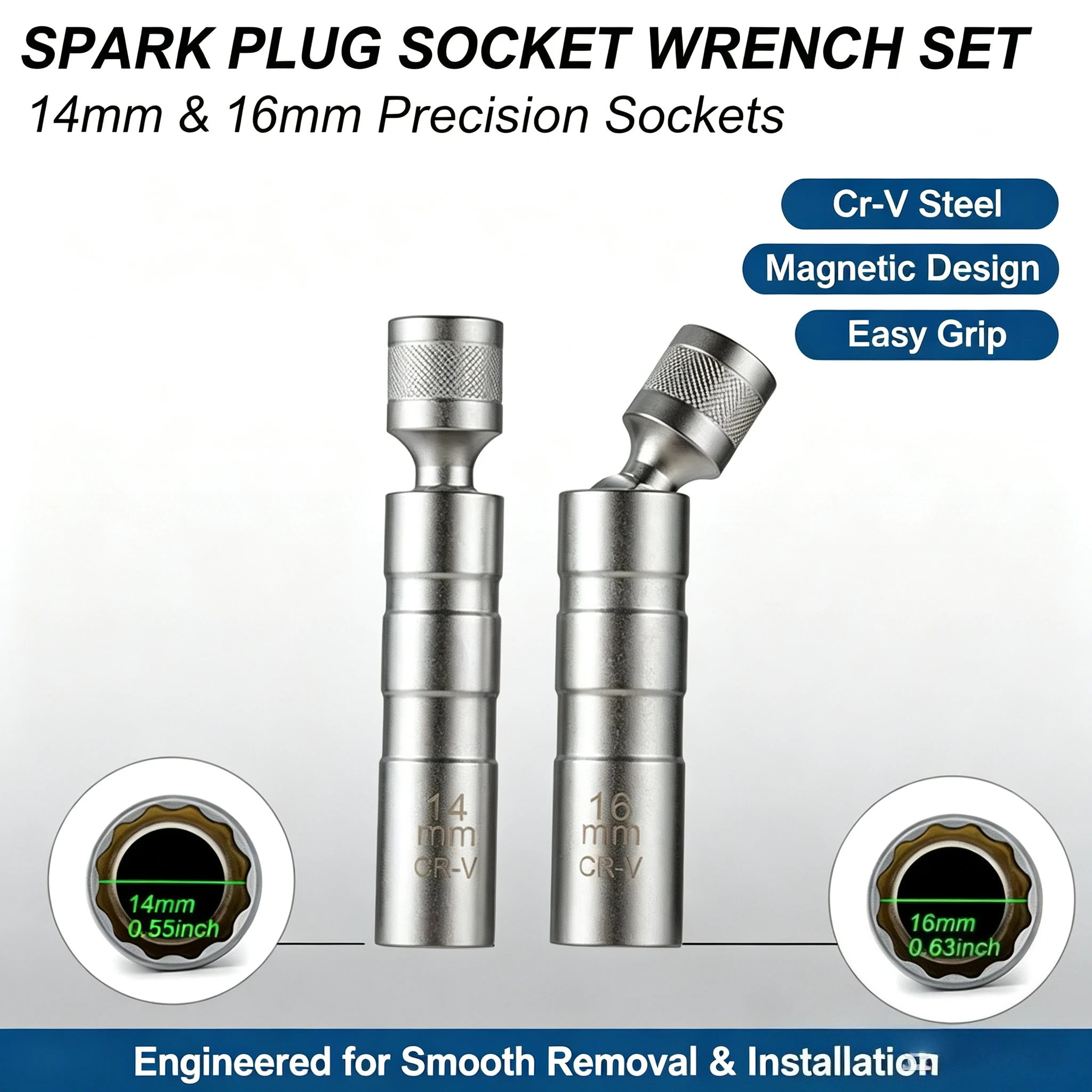 Spark Plug Socket Wrench Adapter 14mm 16mm Install Replace Repair Kit Swivel Torque Magnetic Remove Removal Gap Tool