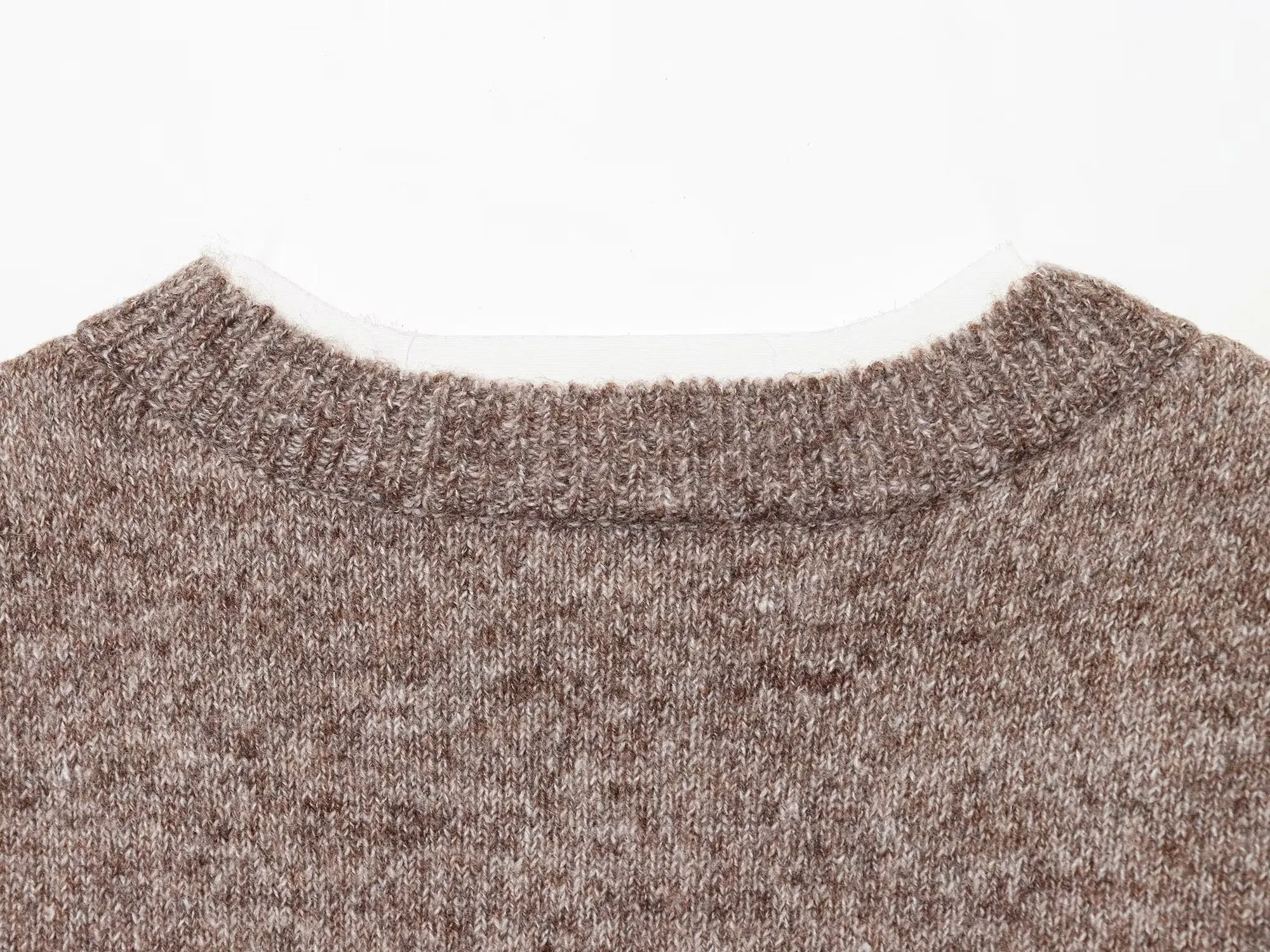 2025 أزياء المرأة اللون منعت محبوك سترة عارضة أزياء الخريف/الشتاء أعلى اللون منعت سترة مشغولة من الصوف جولة الرقبة الخطيئة