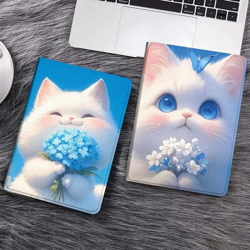 

Милый чехол с белым котом и цветами для Huawei MediaPad T5 T10s M6 M5Lite SE Honor Tab 5 6 7 V7 V8 X8a X9a Pro, мягкий чехол для планшета, подарок