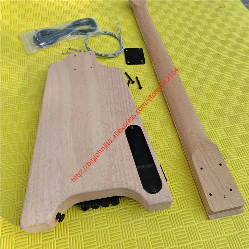 left-Handed 4 Strings Headless Electric Bass Guitar, No Paint Mahogany Body Roasted Maple Neck Brass Nut  BJ789 790 view 6