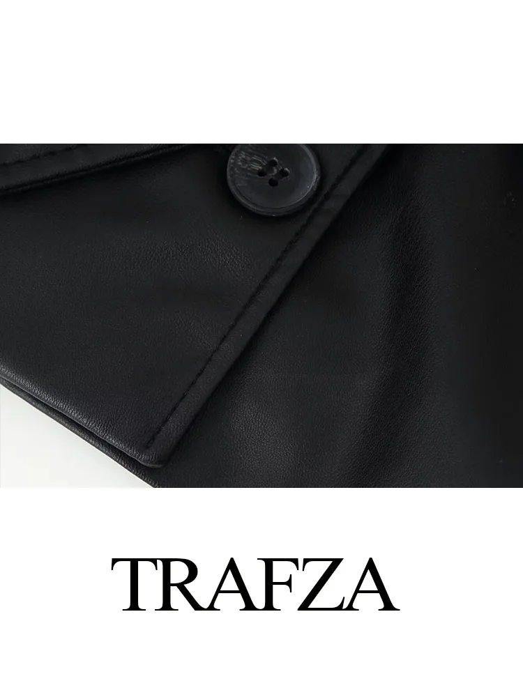 

TRAFZA Woman Autumn Fashion Jackets Solid Turn-Down Collar Long Sleeves Pocket Belt Single-Breasted Female Streetweer Style Coat
