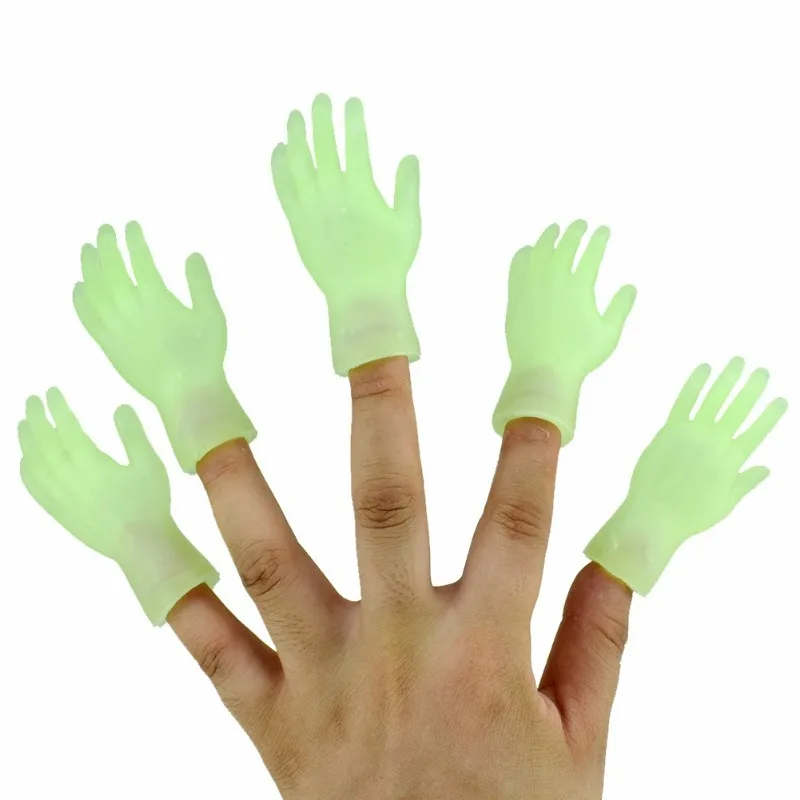 Neuheit lustige Glow-in-the-Dark-Hand Finger puppe Finger abdeckung Spielzeug fluor zierende grüne kleine Hand Modell farbige Finger abdeckung Spielzeug