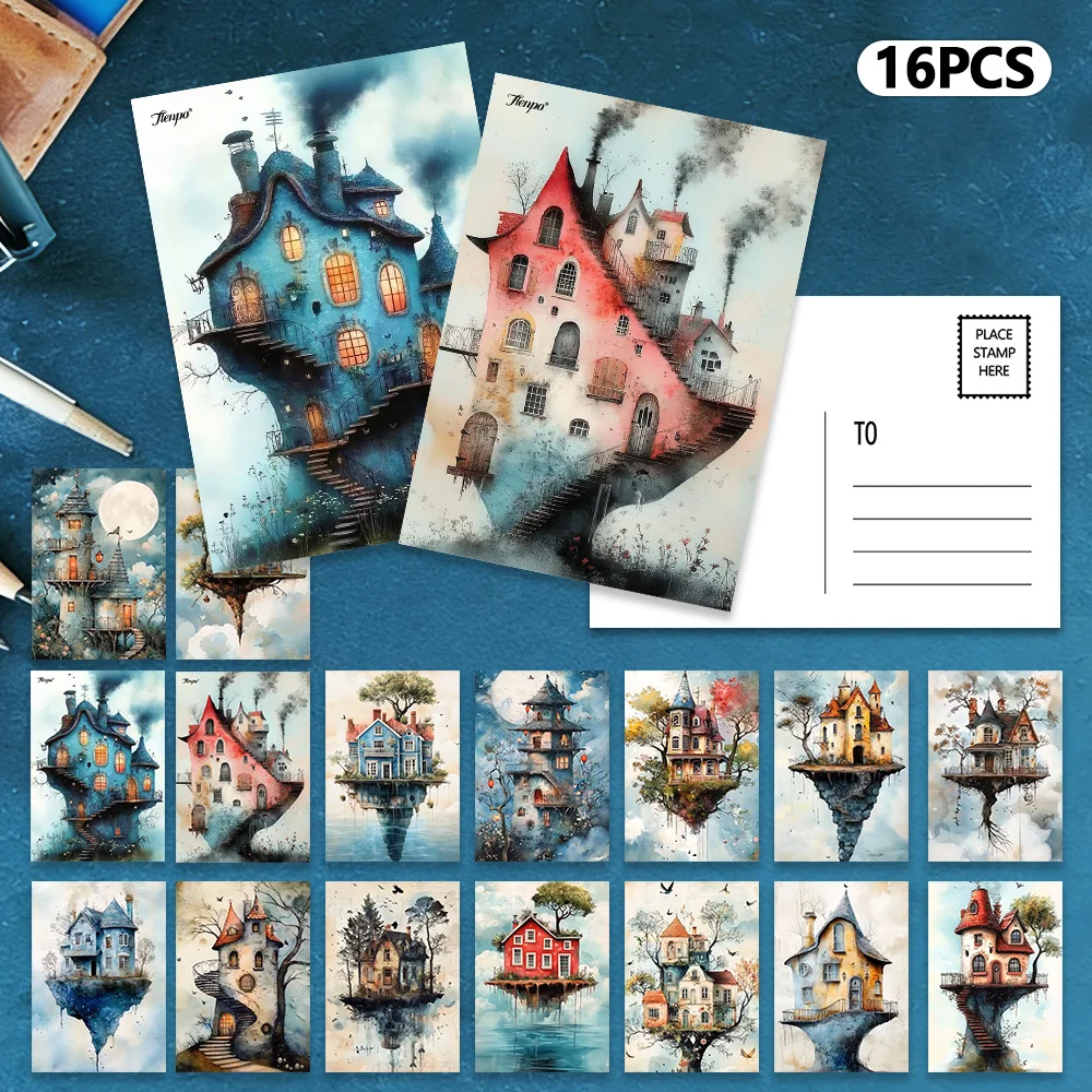 16pcs Floating Treehouse Postcards, New Year Gifts, Christmas Gifts, Living Room Decoration, Bedroom Decoration, High Quality