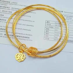 High quality AU750 gold three lives three generations women's simple temperament 24K gold three circle bracelet does not fade