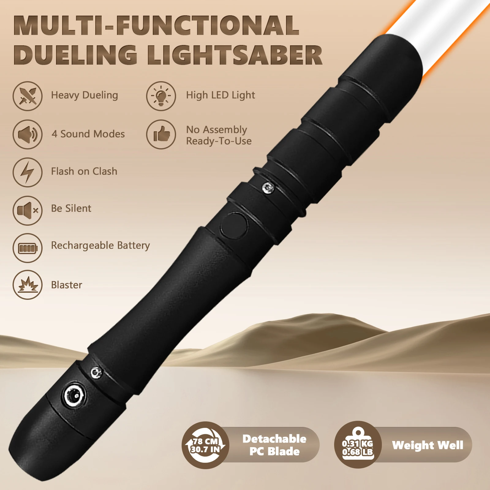 92CM Black Hilt Ice Blue And Orange Dual Blade Lightsaber Set For Adult Heavy Duel Support Blast Sound Mode Ideal Collectible Gift For Star SW Hobby Enthusiasts