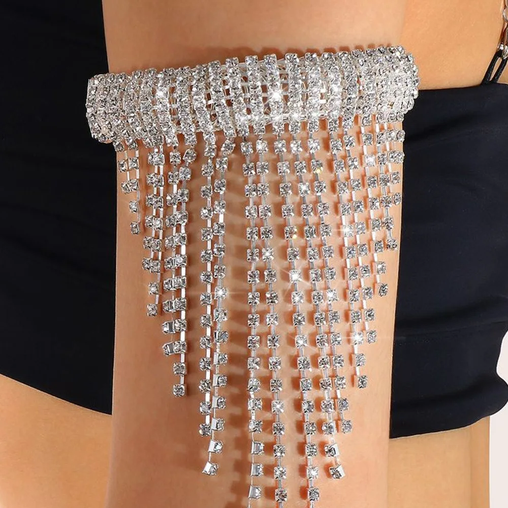 Sparkling Rhinestone Tassel Thigh Chain - Adjustable Elastic Crystal Leg Chain for Women Sexy Layered Body Jewelry