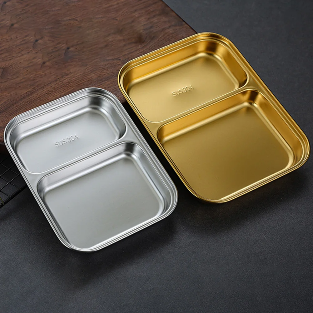 

2 шт., разделенное сервировочное блюдо из нержавеющей стали, маленькое, две секции, компактное, портативное, минималистичное, закуски, приправы, универсальное домашнее хозяйство