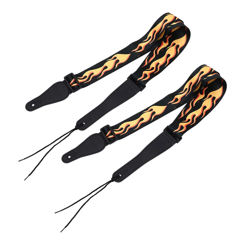 

2pcs Electric Guitar Strap Yellow Flame Retro Adjustable Bass Straps Belt Polyester Durable Compatibility Storage