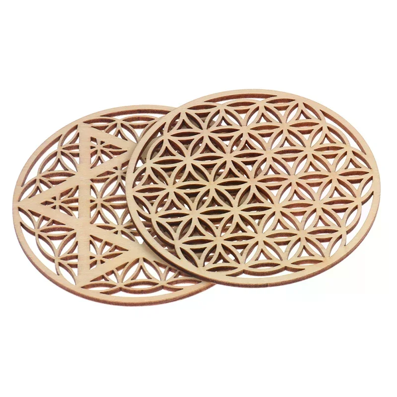 1PC Creative Chakra Pattern Coaster Wood Flower of life Natural Symbol Round