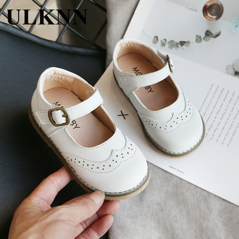 ULKNN New Grils Leather Shoes Casual Girls Autumn Winter Kids Pu Show White Shoes Children\'s  Black Pink size 21-30 Flats