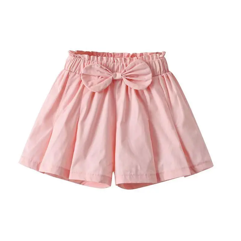 3-9 Years Toddler Baby Girl Summer Shorts Children Solid Skirt Shorts Infant Pink Short Pants with Bow 4 5 6 7 8 9