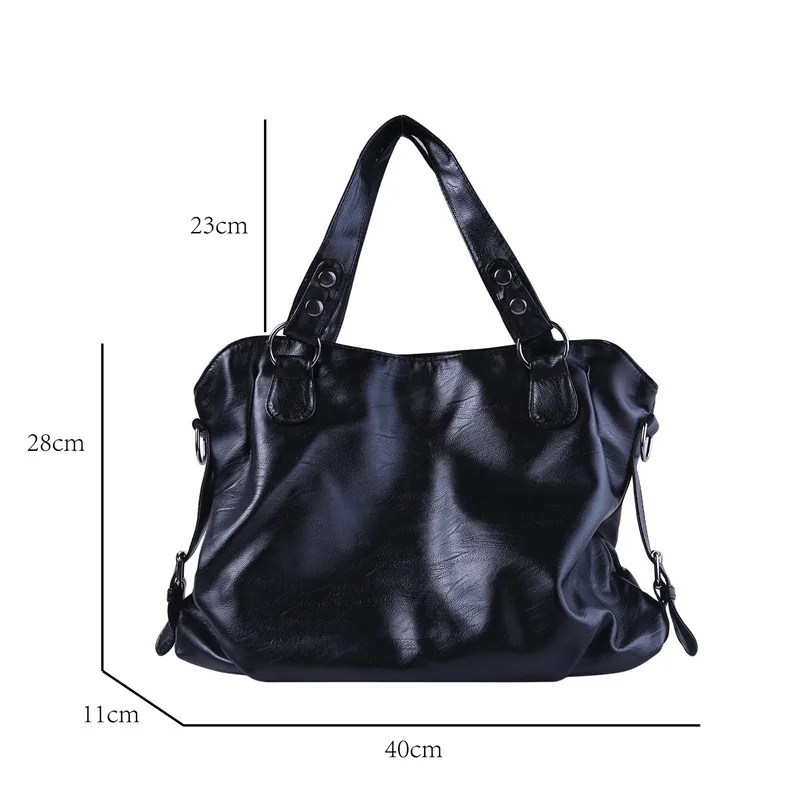 Large Capacity Black Shoulder Bags For Women Large Shopper Bag Solid Color Soft Leather Crossbody Handbag Lady Travel Tote Bag