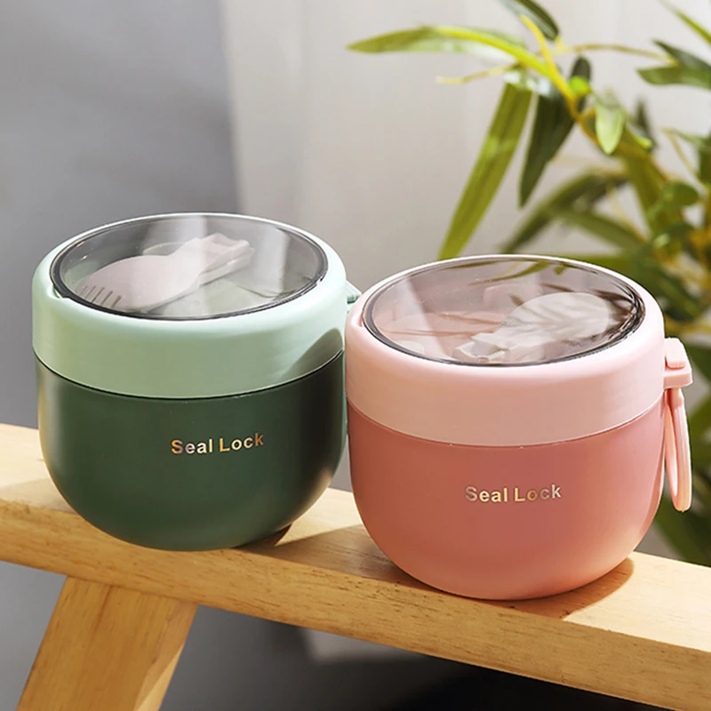 

600ml Breakfast Cups Cereal Nut Yogurt Salad Soup Cup Container With Fork Thermal Microwave Food Storage Bento Box Lunch Box