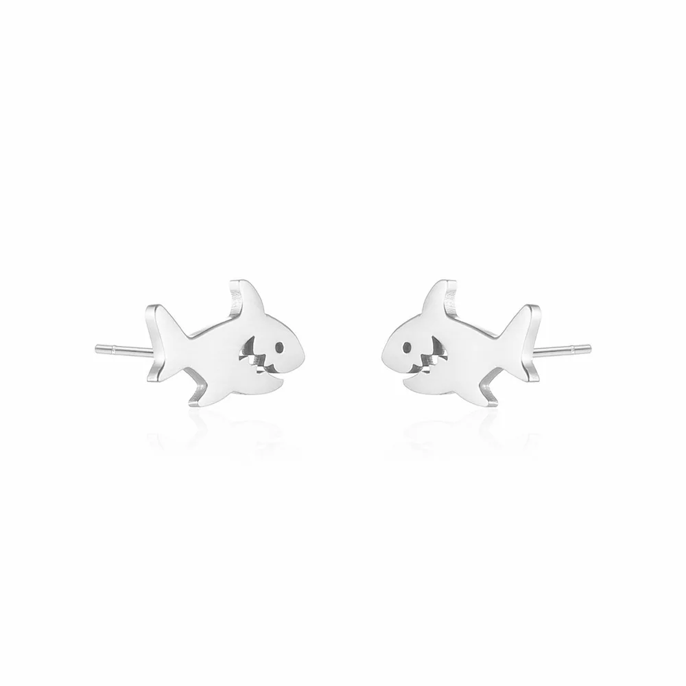 Stainless Steel Gold Plated Women Delicate Animal Shark Stud Earrings Jewelry Gift For Him