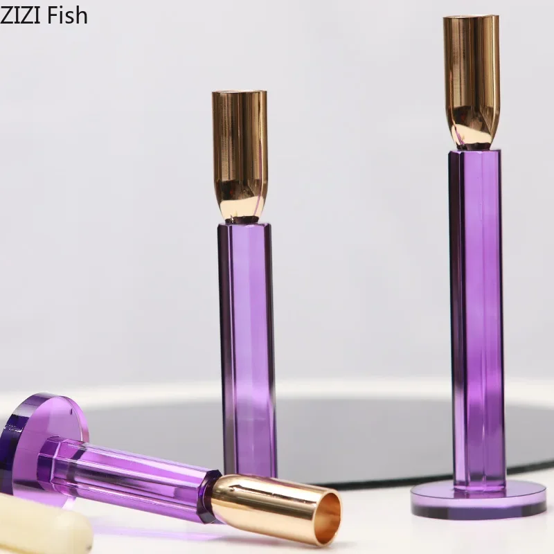Transparent Purple/green Candle Holder Minimalist Glass Candlestick Desk Decoration Wax Melt Burner Home Aroma Container