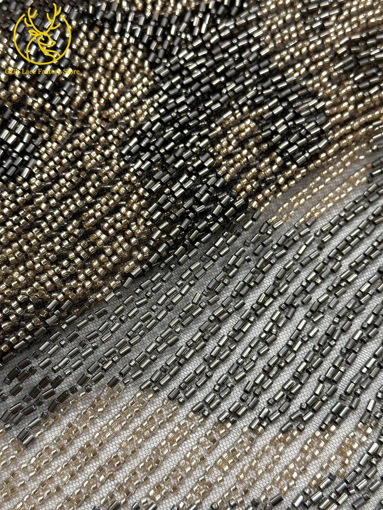 Hochwertiger Luxus-Spitzenstoff aus Dubai mit schweren Perlen, luxuriöser afrikanischer Tüll-Spitzenstoff mit Pailletten zum Nähen von Abendkleidern – Detail 31