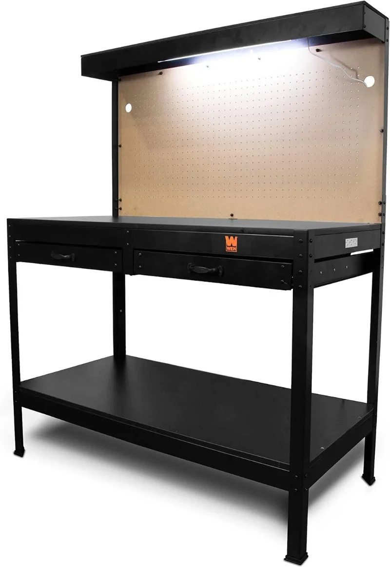 WEN WB4723T 48-Inch Workbench with Power Outlets and Light, Black