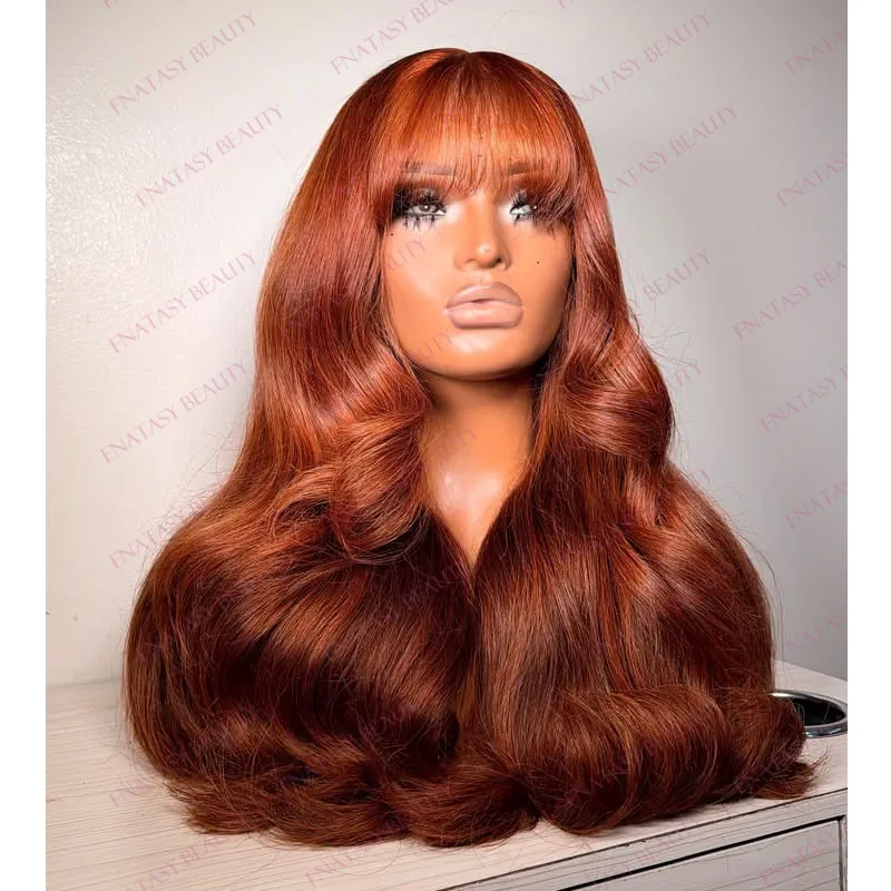 Cheapest Glueless Indian Human Hair Orange Brown Loose Wavy 5x5 HD Lace Wigs for Black Women with Bangs Natural Hairline
