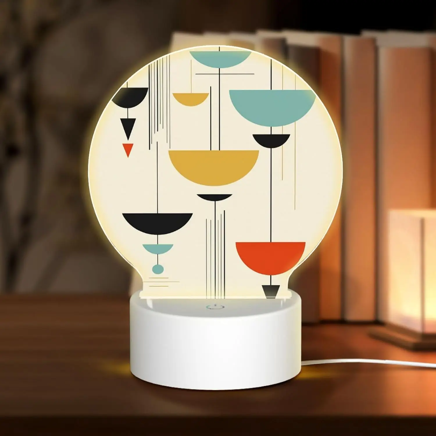 Retro Multicolor Geometric Line Pattern Acrylic Night Lamp, USB‑Powered Bedroom Decor Present
