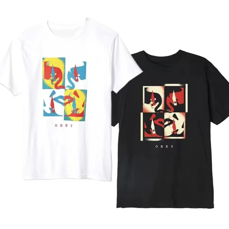

Simple Oil Painting Style 2025 New High Quality OBEY Niche Beauty Tide Mens and Womens Pure Cotton Loose T Shirt Short Sleeve