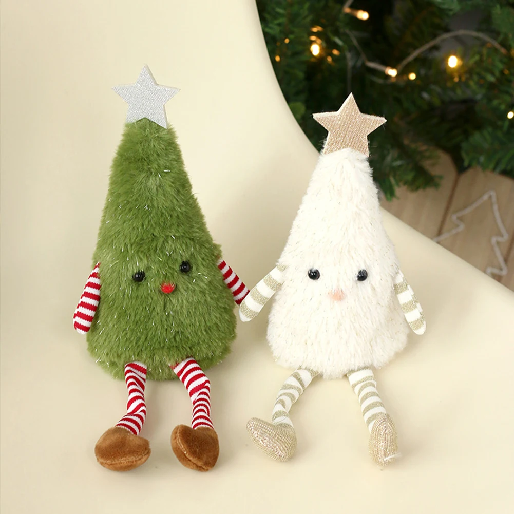 Breezy and Soft Adorable 31CM Plush Christmas Tree Ornament Featuring Unique Design With Playful Leg Style Green White