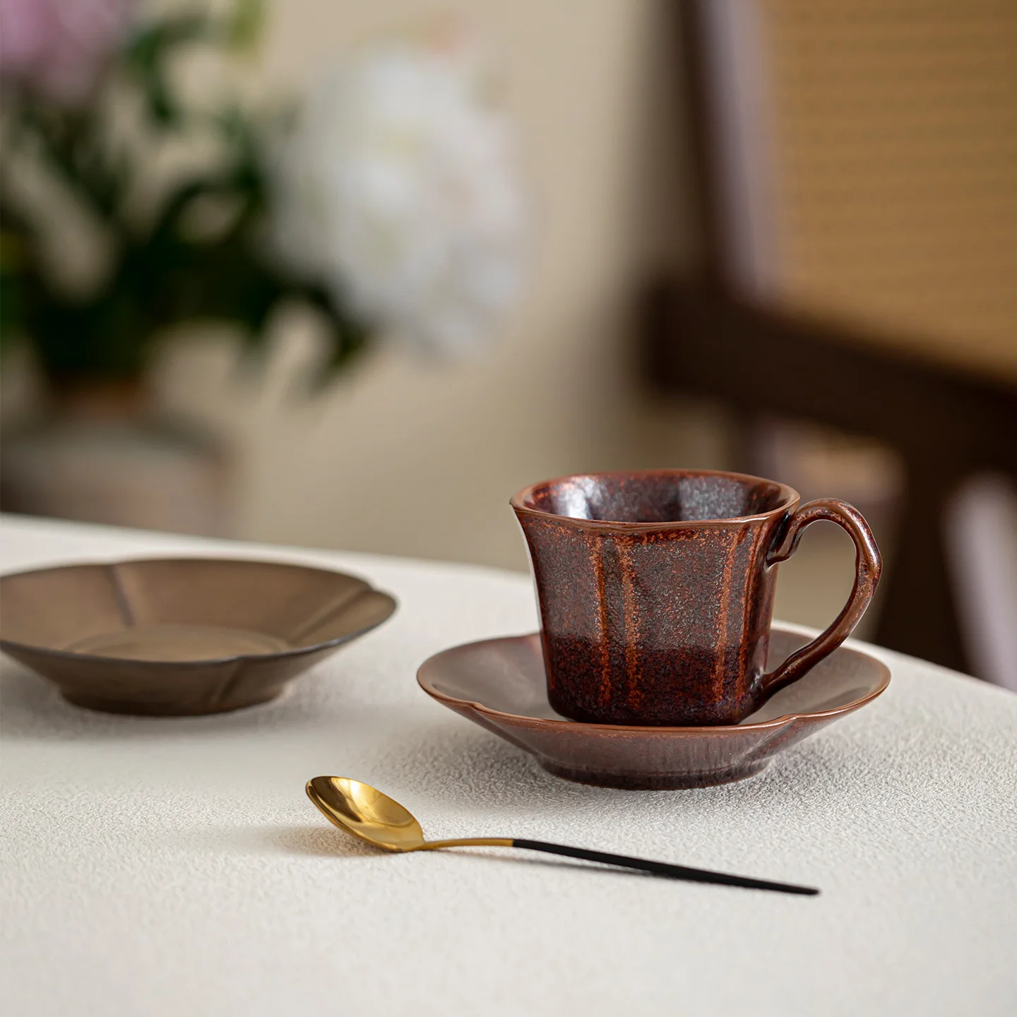 Kiln Turned Hexagonal Coffee Ceramic Mug With Coaster Personal Drinking Cup Large Capacity Tea Cup Gift Set
