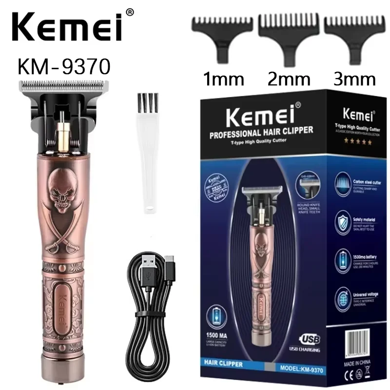 

Kemei KM-9370 Cordless USB Trimmer Hair Cutting Machine Heavy Hitter Baldheaded Hair Clippers Trimmer Hair Trimmer for Men