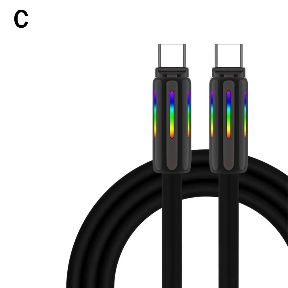 100W Silicone Fast Charging Cable With Seven-color Breathing Light Type C USB C Data Cable For Samsung For X Q9V0