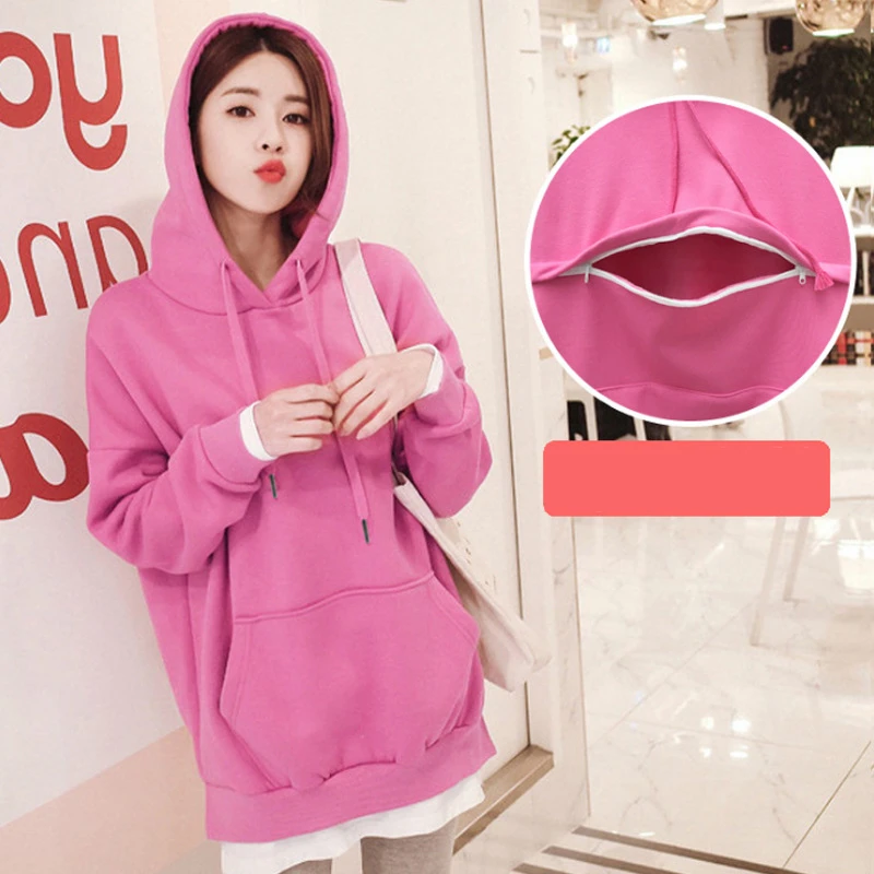 Schwangere Frau verwenden versteckte Reißverschluss Stillen Hoodies Mutterschaft Winter warm halten verdicken Sweatshirts Alltagskleidung lose Passform T-Shirts