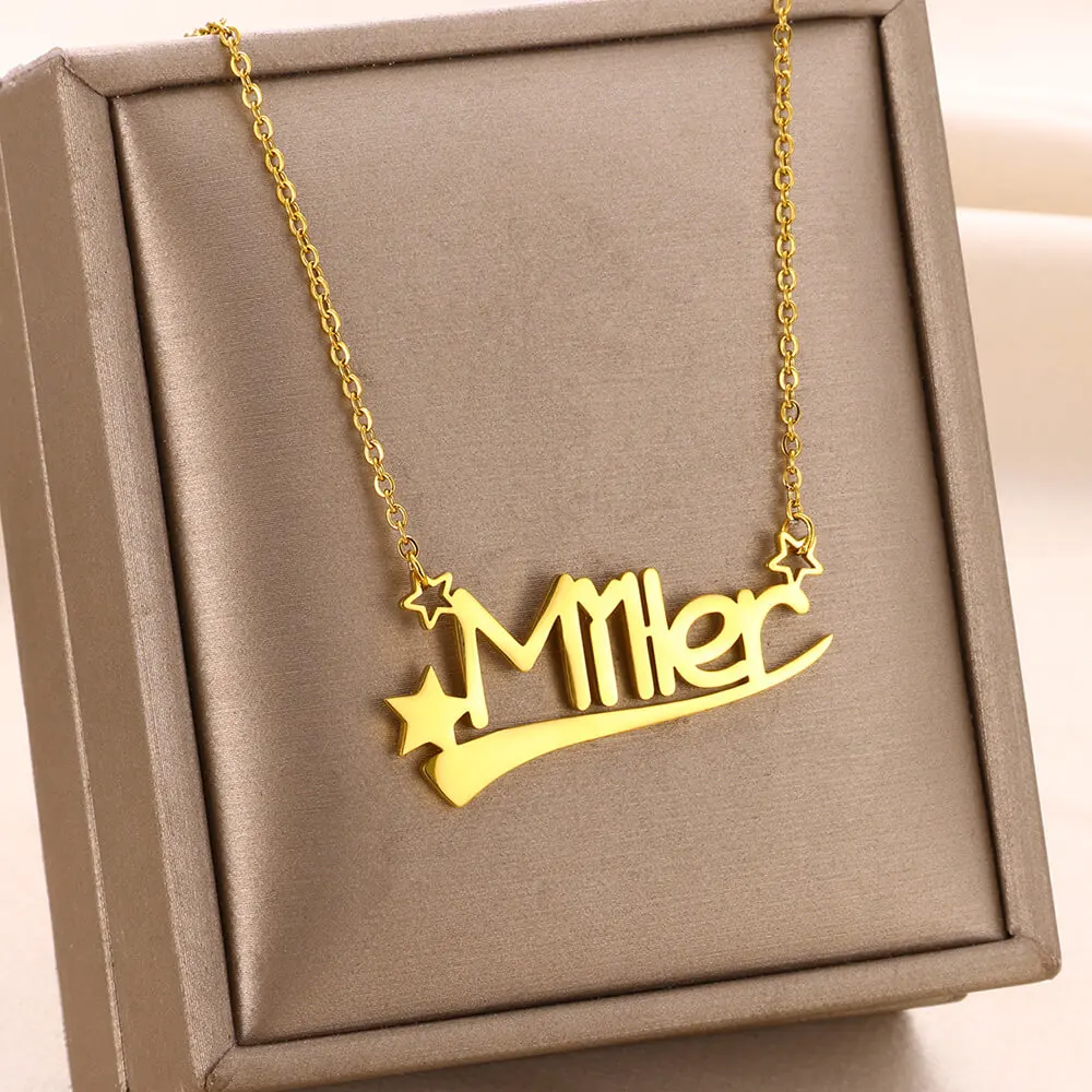 

Custom Stars Name Necklace for Women Stainless Steel Letter Pendant Choker Personalized Jewelry Men Handmade Nameplate Collar