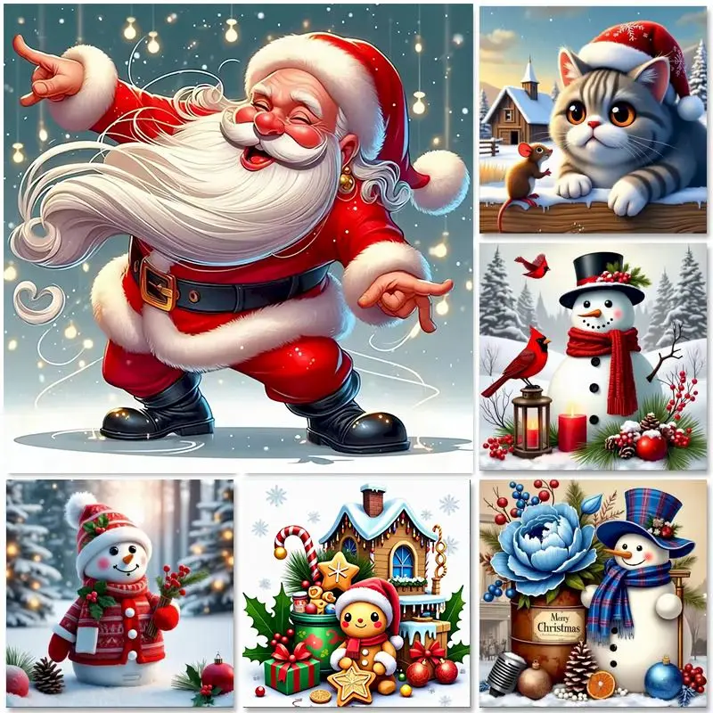 

GATYZTORY Diamond Mosaic Snowman Picture Diamond Painting Full Round Drill Embroidery Cartoon Needlework Home Decoration