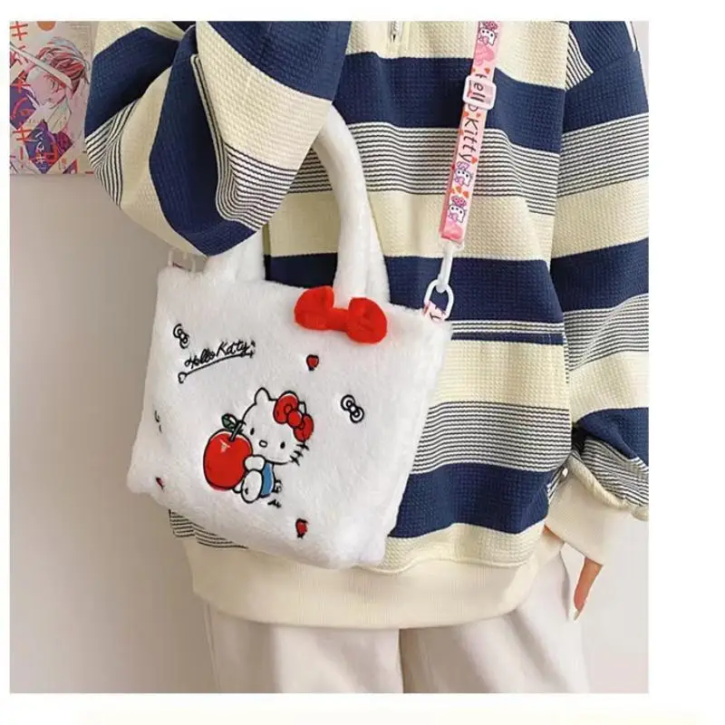 Hello Kitty urocza torba kobiety pluszowa torba na ramię Kuromi Cinnamoroll melodia torebki Sanrio Kawaii Mini dla dzieci CartoonBag prezenty