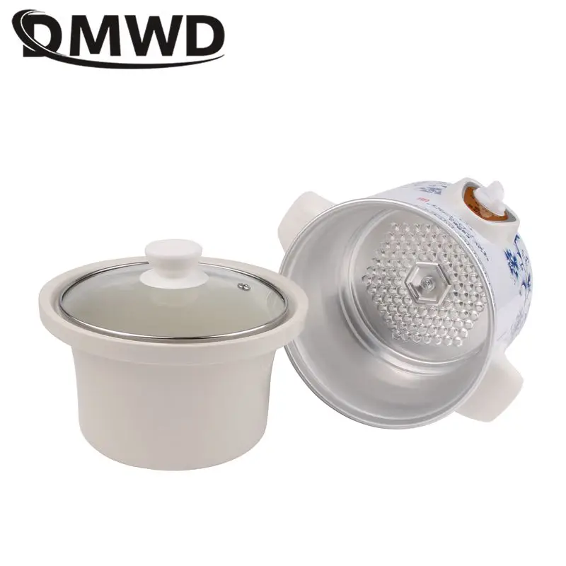 DMWD electric 140w Slow Cookers mini mechanical timer control stew foods Ceramic liner Blue and white porcelain color 1.5L