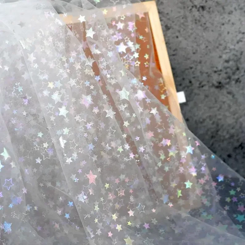 4 Colors Glitter print star lace fabric Colored stars tulle Fabric For Baby Tutu Dress, Gowns, Wedding Veil, prom dresses