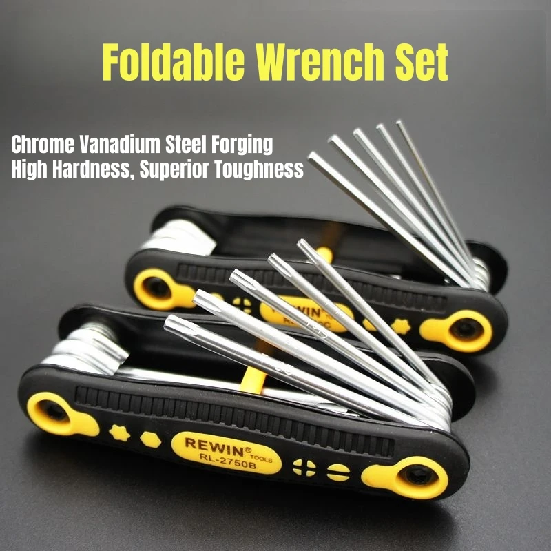 

8pcs Portable Folding Hex Wrench Allen Set Metric System Torx Hexagonal Spanner 1.5mm To 8mm Hand Tools For Bicycle Repair