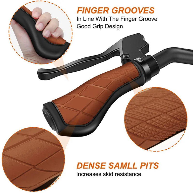 Bicycle Grips Ergonomic Grips Non-Slip Rubber Handlebar Grips,Bicycle Handlebar Grips for 22.2mm E-Bike Brown