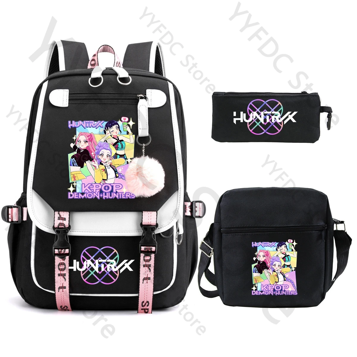 KPop Demon Hunters Backpack Pencil Case Shoulder Bag Set HUNTR/X Mira Zoey Rumi Derpy Print Student Schoolbag Travel Backpack