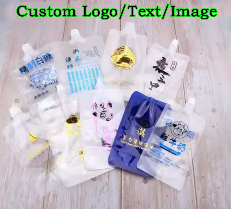 100PCS 30~500ML Frosted Plastic Suction Nozzle Bag Matte DIY Custom Logo Coffee Juice Milk Liquid Beverage Soup Portable Pouches view 6