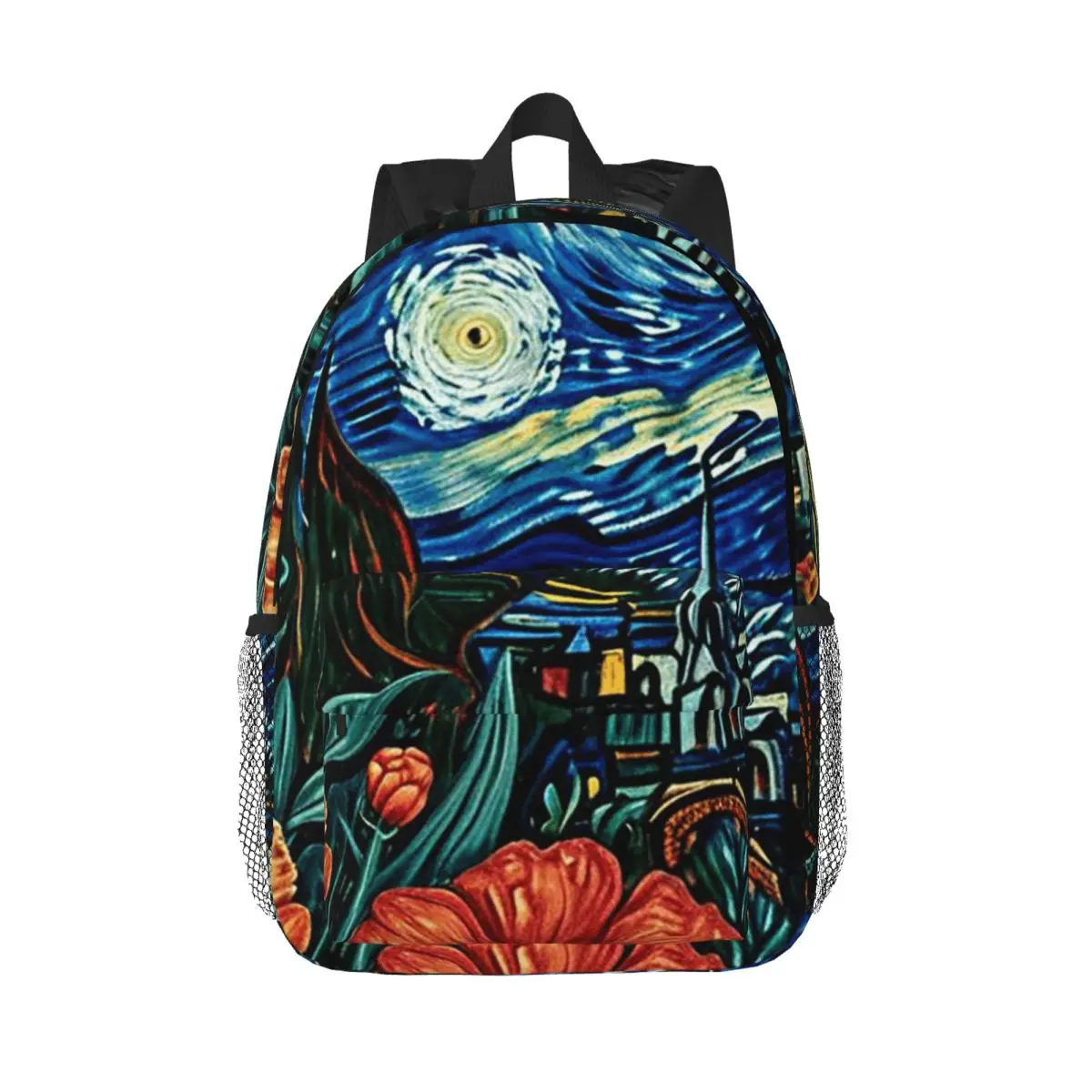 Van Gogh Inspired Floral And Starry Night Backpack Daypack Large Capacity Boys Girls BookBag Shoulder Bags for Unisex School Bag